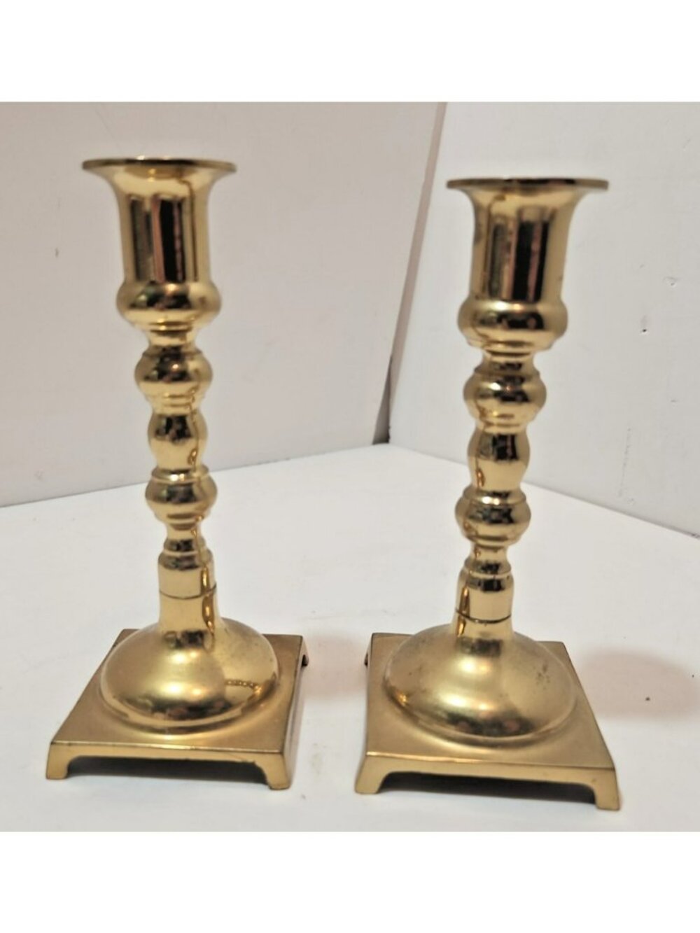 Vintage Pair of Brass Candlestick Holders 5.5" Tall Art Deco
